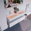 Mondiaz ALAN-DLUX Ensemble de meuble - 130cm - meuble Cale mat - 2 tiroirs - Lavabo Cloud Opalo suspendu - vasque Gauche et droite - 2 trous de robinet SW806531