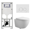 Pack WC QeramiQ Dely Swirl Compact - réservoir encastrable Geberit UP320 - avec bâti-support Burda - abattant 25 mm - plaque de commande en pierre naturelle marbre blanc - boutons ronds - blanc mat SW1595678