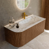 MONDIAZ KURVE-DLUX 105cm Meuble salle de bain avec module 25 G - couleur Walnut - 1 tiroir - 1 porte - vasque BIG SMALL droite - 1 trou de robinet - couleur Glace SW1138025