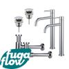 FugaFlow Eccelente Sobrado Slim Kit robinet lavabo - pour double vasque - robinet rehaussé - bonde clic clac - siphon design bas - Chrome brillant SW1124112