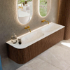 MONDIAZ KURVE-DLUX Meuble de salle de bains 165cm avec module 25 L couleur Walnut avec 2 tiroirs et 1 porte. Lavabo STOR SMALL double / à droite sans trou de robinet couleur Opalo. SW1137666