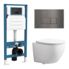 QeramiQ Dely Swirl Compact Toiletset - inbouwreservoir QeramiQ flush - slim zitting - metalen bedieningsplaat gunmetal - rechthoekige knoppen - glans wit SW1590501