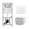 Pack WC QeramiQ Dely Swirl Compact - réservoir encastrable Geberit UP320 - avec bâti-support Burda - abattant slim - plaque de commande en métal blanc mat - boutons rectangulaires - blanc brillant SW1592287