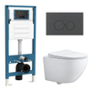 QeramiQ Dely Swirl Compact Toiletset - inbouwreservoir QeramiQ flush - slim zitting - kunststof bedieningsplaat mat antraciet - ronde knoppen - mat wit SW1590794