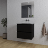 Saniclass Chaci Meuble de salle de bain - 60x46x55cm - lavabo en céramique noir - 1 vasque - sans trou de robinet - 2 tiroirs - miroir rectangulaire - noir mat SW816543
