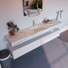 Mondiaz ALAN-DLUX Ensemble de meuble - 200cm - meuble Cale mat - 2 tiroirs - Lavabo Cloud Frappe suspendu - vasque Centre - 1 trou de robinet SW804856