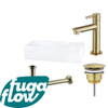 FugaFlow Eccelente Arredo Pack Lave-mains - 36x18.5x9cm - 1 trou de robinet - solid surface - robinet Laiton brossé - Blanc SW1125317