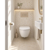 Pack WC QeramiQ Dely Swirl Compact - réservoir encastrable Geberit UP320 - avec bâti-support Burda - abattant 25 mm - plaque de commande en plastique taupe - boutons rectangulaires - blanc brillant SW1592339