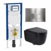 QeramiQ Dely Swirl Toiletset - 36.3x51.7cm - Geberit UP720 Duofix Sigma inbouwreservoir - 35mm zitting - bedieningsplaat steel - ronde knoppen - mat zwart SW1413950