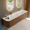 MONDIAZ KURVE-DLUX 175cm Meuble salle de bain avec module 25 G - couleur Walnut - 2 tiroirs - 1 porte - vasque STOR SMALL double / droite - 2 trous de robinet - couleur Opalo SW1137678