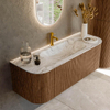 MONDIAZ KURVE-DLUX 130cm Meuble salle de bain avec module 25 G et D - couleur Walnut - 1 tiroir - 2 portes - vasque BIG SMALL centre - 1 trou de robinet - couleur Glace SW1138033