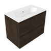 Saniclass Holz Pure Ensemble de meubles de salle de bains - 80x45x73.9cm - Lavabo en céramique Chaci blanc - 1 vasque - sans trou de robinetterie - 2 tiroirs - chêne charcoal mat (bois) SW1478793