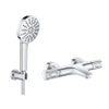 GROHE Precision Feel Robinet de baignoire thermostatique - 31.3cm - Vitalio Joy Ensemble de bain - douchette à main ronde - 3 jets - avec support - chrome SW1565458