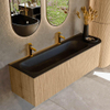 MONDIAZ KURVE 145cm Meuble salle de bain avec module 25 D - couleur Oak - 1 tiroir - 1 porte - vasque BIG LARGE gauche - 2 trous de robinet - Urban SW1138507