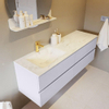 Mondiaz VICA-DLUX ensemble de meuble de salle de bain - 150cm - meuble sous-vasque cale - 4 tiroirs - lavabo encastré cloud gauche - 1 trou de robinet - version haute de 60cm - opalo SW1086392