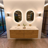 Mondiaz CIRO-DLUX Ensemble de meubles de salle de bains - 160x45x50cm - Plan vasque solid surface Glace - 2 vasques Double - sans trous de robinet - 4 tiroirs - Chêne SW1530891