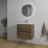 Saniclass Chaci Ensemble meuble de salle de bains - 60x46x55cm - lavabo en céramique blanc - 1 vasque - 1 trou de robinet - 2 tiroirs - miroir rond avec éclairage - noyer (bois) SW816202