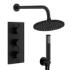 Crosswater MPRO Ensemble de douche de tête encastré - 3 poignées - pomme de douche 20 cm - douchette - bras de douche mural - noir mat SW1472649