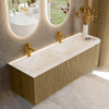 Mondiaz KURVE-DLUX Ensemble meuble de salle de bains - 145x46x40cm - 1 tiroir - 1 porte - lavabo solid surface - double / gauche - 2 trous de robinet - Dusk SW1415183