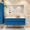 Mondiaz VICA ensemble de meuble de salle de bain - 150cm - meuble sous-vasque jeans - 2 tiroirs - lavabo cloud gauche - 1 trou de robinet - couleur talc - miroir LED - version XL 60cm de haut SW1095591