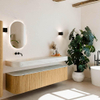 MONDIAZ THOR-DLUX Meuble de salle de bains - 190cm - arrondi gauche + droite - couleur Oak - 2 tiroirs et 2 portes - Vasque suspendue CLOUD gauche sans trou de robinet - couleur Opalo SW1466392
