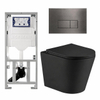 QeramiQ Dely Toiletset - 36.3x51.7cm - diepspoel - rimless - Geberit UP320 inbouwreservoir - met Burda frame - softclose toiletzitting - gunmetal bedieningsplaat - rechtehoekige knoppen - mat zwart SW804628