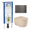 QeramiQ Dely Swirl Toiletset - 36.3x51.7cm - Geberit UP720 Duofix Sigma inbouwreservoir - 35mm zitting - gunmetal bedieningsplaat - rechthoekige knoppen - mat beige SW1416804
