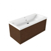 Saniclass Holz Frame Ensemble meuble de salle de bains - 100x45x43.5cm - Lavabo en céramique Bari blanc - 1 vasque - 1 trou de robinetterie - 1 tiroir - walnut pure mat (bois) SW1478757