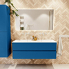 Mondiaz VICA ensemble de meuble de salle de bain - 130cm - meuble sous-vasque jeans - 2 tiroirs - lavabo cloud double - sans trous de robinet - couleur talc - miroir LED - version XL 60cm de haut SW1095559