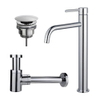 FugaFlow Eccelente Sobrado Slim Slim Kit mitigeur lavabo - robinet rehaussé - bonde non-obturable - siphon design bas - Chrome brillant SW1124412