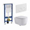 QeramiQ Dely Swirl Toiletset - 36.5x53cm - Geberit UP100 inbouwreservoir - slim zitting - witte bedieningsplaat - ronde knoppen - mat wit SW1126126