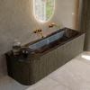 Mondiaz KURVE-DLUX Ensemble de meubles de salle de bains - 145x46x40cm - 1 tiroir - 1 porte - lavabo solid surface - droit - sans trou de robinet - Shadow SW1414673