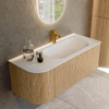 MONDIAZ KURVE 115cm Meuble salle de bain avec module 25 G - couleur Oak - 1 tiroir - 1 porte - vasque BIG SMALL droite - 1 trou de robinet - Talc SW1138192