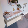 Mondiaz ALAN-DLUX Ensemble de meuble - 110cm - meuble Linen mat - 1 tiroir - Lavabo Cloud Glace suspendu - vasque Droite - 1 trou de robinet SW805637