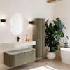 MONDIAZ THOR-DLUX Meuble de salle de bains 110cm arrondi gauche + droite couleur Shadow avec 1 tiroir et 2 portes. Vasque suspendue CLOUD Milieu 1 trou de robinet couleur Opalo. SW1462869