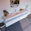 Mondiaz ALAN-DLUX Ensemble de meuble - 200cm - meuble Talc mat - 2 tiroirs - Lavabo Cloud Glace suspendu - vasque Centre - 1 trou de robinet SW805764