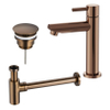 Fortifura Calvi Fonteinkraanset - staande fonteinkraan laag - always open plug - design - sifon - PVD - geborsteld koper SW1182433