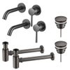 FugaFlow Eccelente Sobrado Slim Kit robinet lavabo - pour double vasque - robinet rehaussé - bonde clic clac - siphon design bas - Gunmetal PVD SW1124365