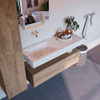 Mondiaz ALAN-DLUX Ensemble de meuble - 120cm - meuble Washed Oak mat - 1 tiroir - Lavabo Cloud Opalo suspendu - vasque Gauche - 0 trous de robinet SW808882