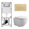 Pack WC QeramiQ Dely Swirl Compact - réservoir encastrable Geberit UP320 - avec bâti-support Burda - abattant 25 mm - plaque de commande en plastique beige - boutons ronds - blanc mat SW1595669