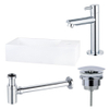 FortiFura Fuente Pack Lave-mains - 36x18.5x9cm - 1 trou de robinet - solid surface - robinet Chrome - Blanc SW1111563