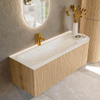 MONDIAZ KURVE-DLUX 125cm Meuble salle de bain avec module 25 D - couleur Oak - 1 tiroir - 1 porte - vasque BIG MEDIUM gauche - 1 trou de robinet - couleur Ostra SW1137721