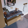 Mondiaz ALAN-DLUX Ensemble de meuble - 100cm - meuble Oro mat - 1 tiroir - Lavabo Cloud Lava suspendu - vasque Centre - 0 trous de robinet SW808864