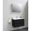 Basic Bella Meuble salle de bains avec lavabo acrylique Blanc avec armoire toilette 2 portes gris 80x55x46cm 1 trou de robinet Noir mat SW491913