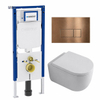 QeramiQ Dely Swirl Pack WC - 36,3x51,7cm - réservoir encastré Geberit UP720 Duofix Sigma - assise 35mm - plaque de commande en cuivre - boutons rectangulaires - blanc brillant SW1413875