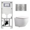 Pack WC QeramiQ Dely Swirl Compact - réservoir encastrable Geberit UP320 - avec bâti-support Burda - abattant slim - plaque de commande en métal inox - boutons ronds - blanc brillant SW1592290