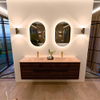 Mondiaz CIRO-DLUX Badkamermeubelset - 160x45x50cm - Solid surface wastafel Saba - 2 wasbak Dubbel - 2 kraangaten - 4 lades - Walnut SW1530701