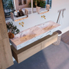 Mondiaz ALAN-DLUX Ensemble de meuble - 150cm - meuble Washed Oak mat - 2 tiroirs - Lavabo Cloud Glace suspendu - vasque Gauche et droite - 0 trous de robinet SW808685