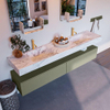 Mondiaz ALAN-DLUX Ensemble de meuble - 200cm - meuble Army mat - 2 tiroirs - Lavabo Cloud Glace suspendu - vasque Gauche et droite - 2 trous de robinet SW805962