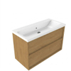Saniclass Holz Frame Badkamermeubelset - 100x45x63.5cm - Bari keramische wastafel wit - 1 wasbak - zonder kraangat - 2 lades - mat eiken natural (hout) SW1579730